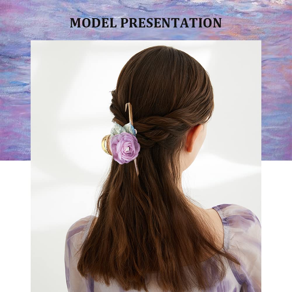 Fuyunohi Flower Clips, Large Flower Hair Clips Jaw Clips Hair Claws for Women (Purple/White Mesh Rose)