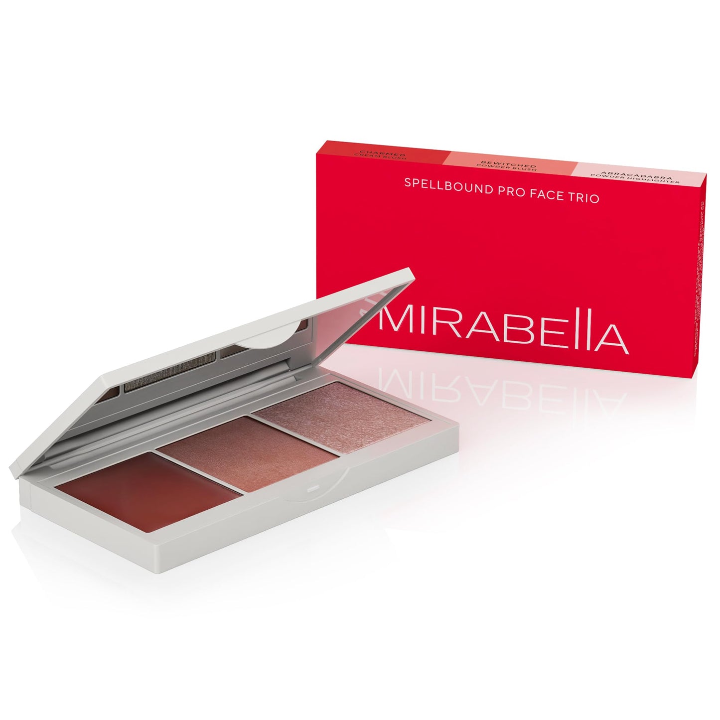 MIRABELLA - Spellbound Pro Face Trio Powder and Cream Blush Palette with Powder Highlighter & Cream Blush, Lightweight Buildable 3-in-1 Highlighters Makeup for a Sculpted Look, All Skin Types