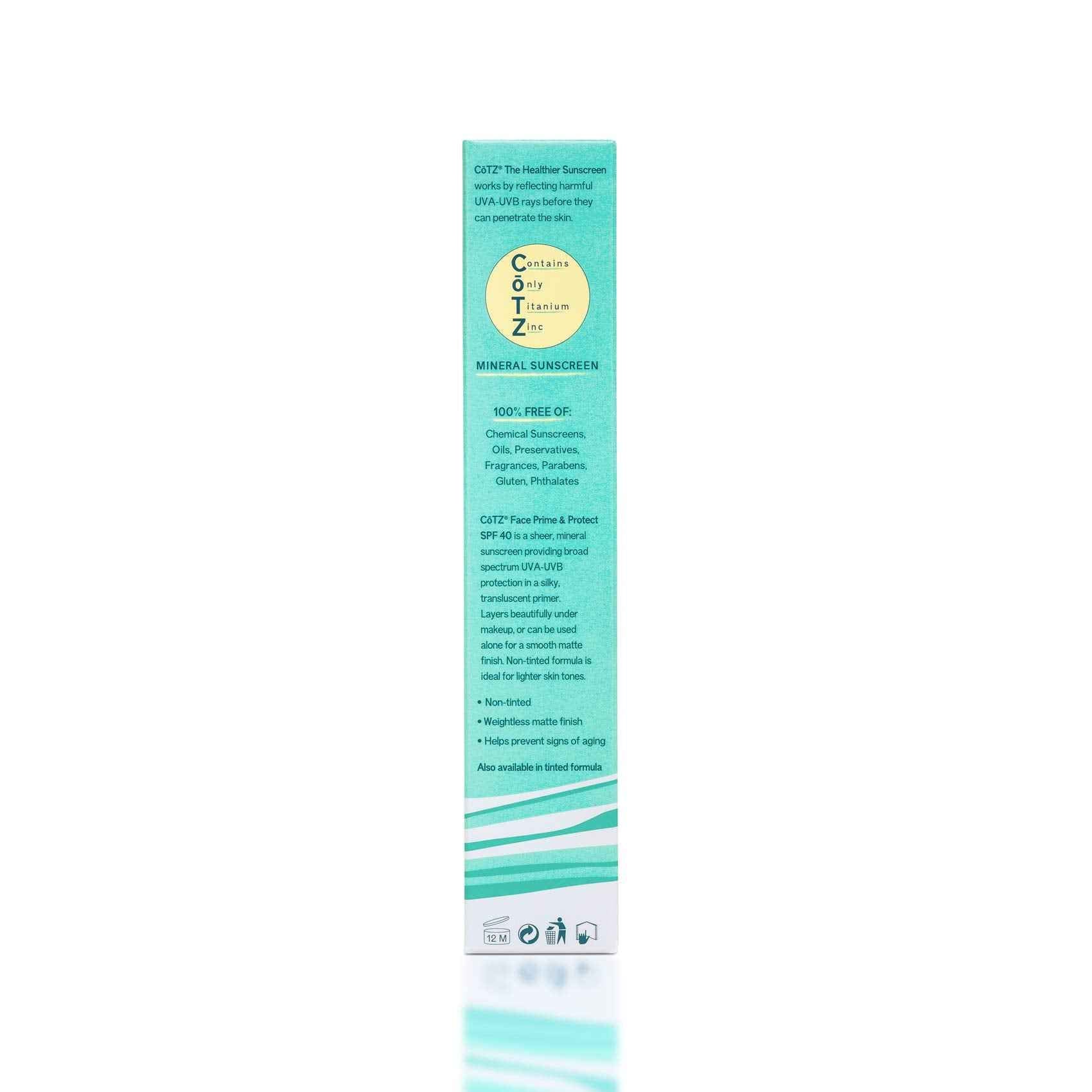 COTZ Face Prime & Protect Non-Tinted Mineral Sunscreen and Facial Primer Broad Spectrum SPF 40; PA++++ 1.5 oz / 42.5 g.