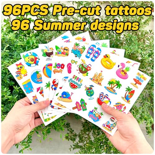 96 Summer Temporary Tattoos - Beach Party Favors
