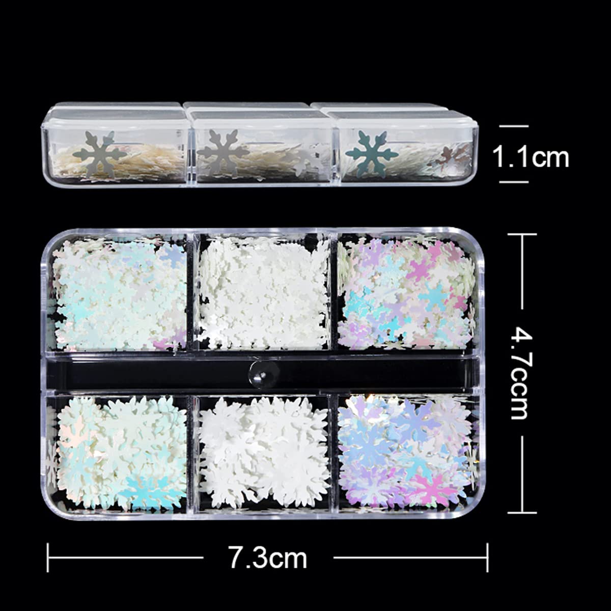 6 Grids White Snowflake Nail Glitters - Snowflakes Glitter Nail Sequins - 3D Holographic White Snow flake Shaped Sparkly Nail Art Xmas Holiday Nail Stickers Christmas Nail Art Decoration Nail Supplies