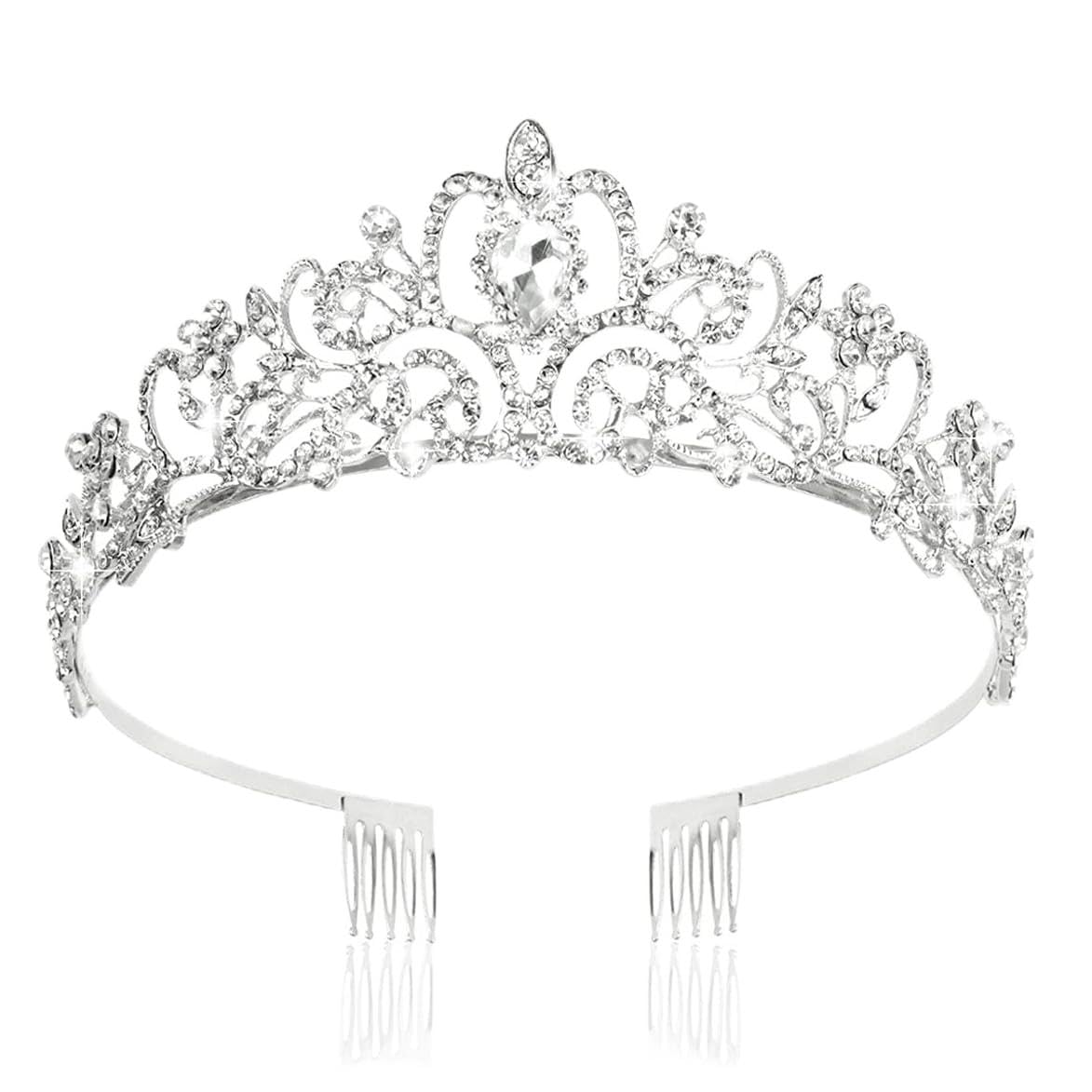 Araluky Crystal Tiara Crown Headband Princess Elegant Tiara with Combs for Women Young Ladies Bridal Wedding Prom Birthday Party, Silver