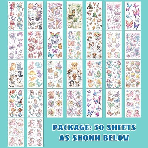 300+ Glitter Temporary Tattoos for Kids - 30 Sheets