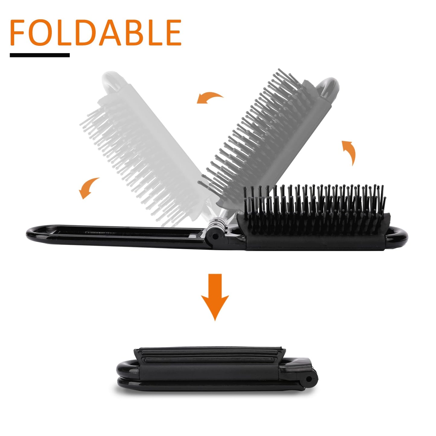 Portable Travel Hair Brush, Small Foldable Hairbrush Compact Hair Brush with Mirror and Round Tip Nylon Bristles for Women and Men, Mini Pocket Size Comb for Car Gym Bag Purse Locker (Black)