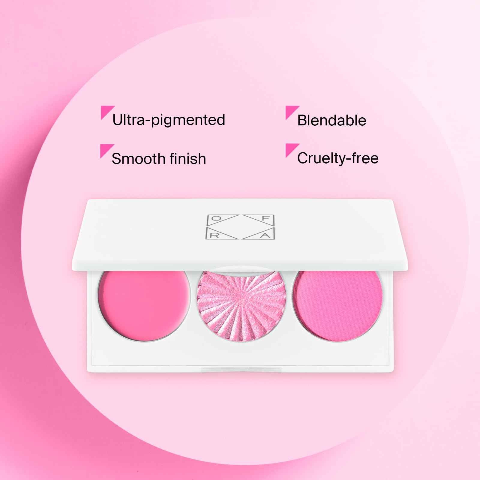 OFRA Midi Palette Cotton Candy Skies - Face Makeup Palette - 3 Pigmented Pink Blushes - Matte, Satin and Cream - Cruelty-Free Blush Palette, Highlighter Palette and Colorful Eyeshadow Palette