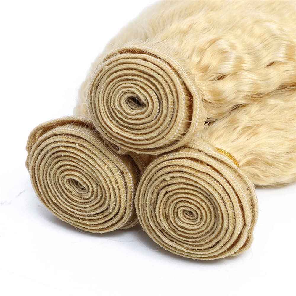 12 14 16 Inch #613 Blonde Bundles Human Hair Kinky Curly 3 Bundles 100 Grams/Bundle 10A Grade Unprocessed Brazilian Virgin Hairs Blonde Bundle Weaves Hair Extensions For Women