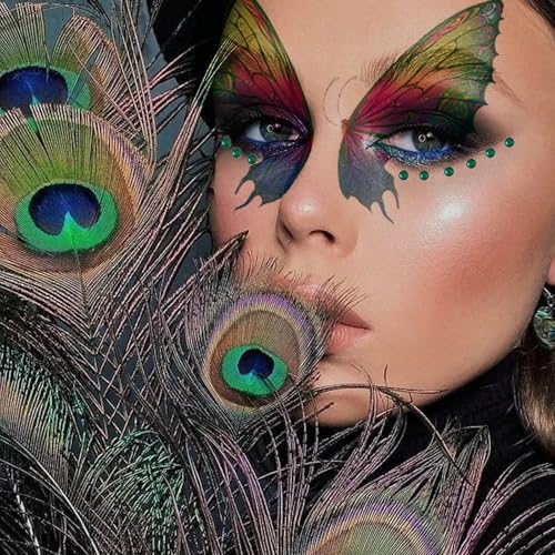 Peacock Butterfly Temporary Face Tattoos with Rhinestone Gems