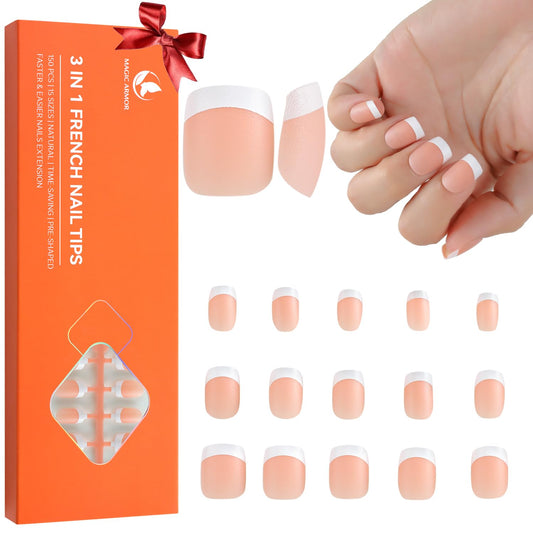 MAGIC ARMOR Almond Fake Gel Nail Tips 120pcs Almond Press on Nails Medium French Design Clear Full Cover Artificial Almond False Nails with Nail Glue for Home DIY Nail (Square Nail Tip-Brown)