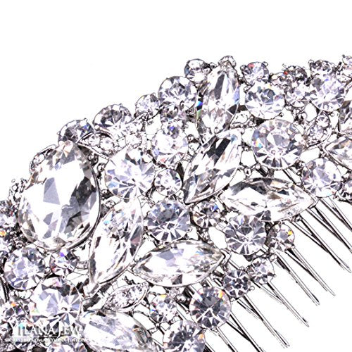 Bride Side Hair Piece Clip for Women Silver Rhinestone Wedding Hair Comb Clips (White)