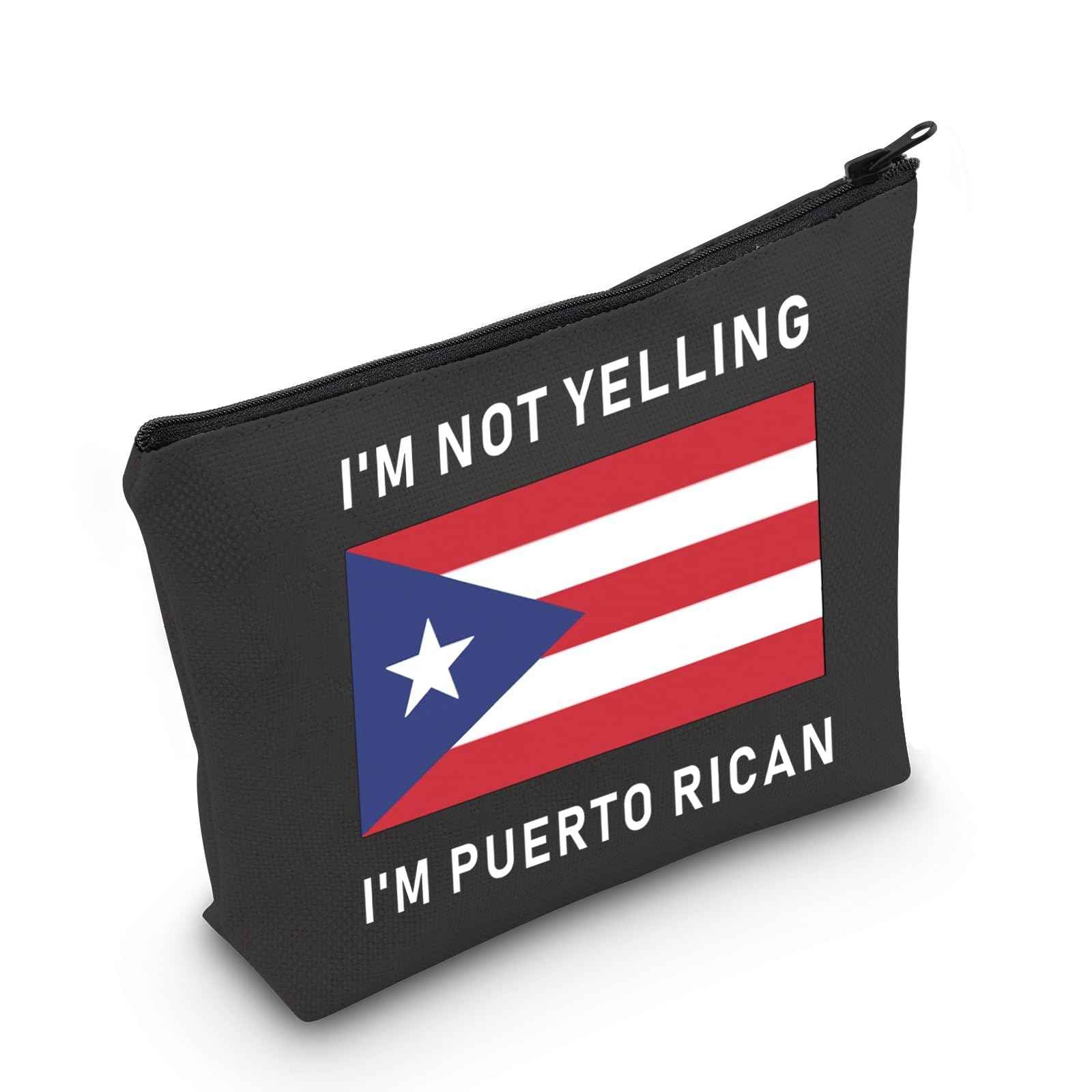 LEVLO Funny Puerto Rico Cosmetic Bags Souvenirs I'm Not Yelling I'm Puerto Rican Makeup Bags Puerto Rican Root Flag Travel Gifts (Puerto Rican+black)
