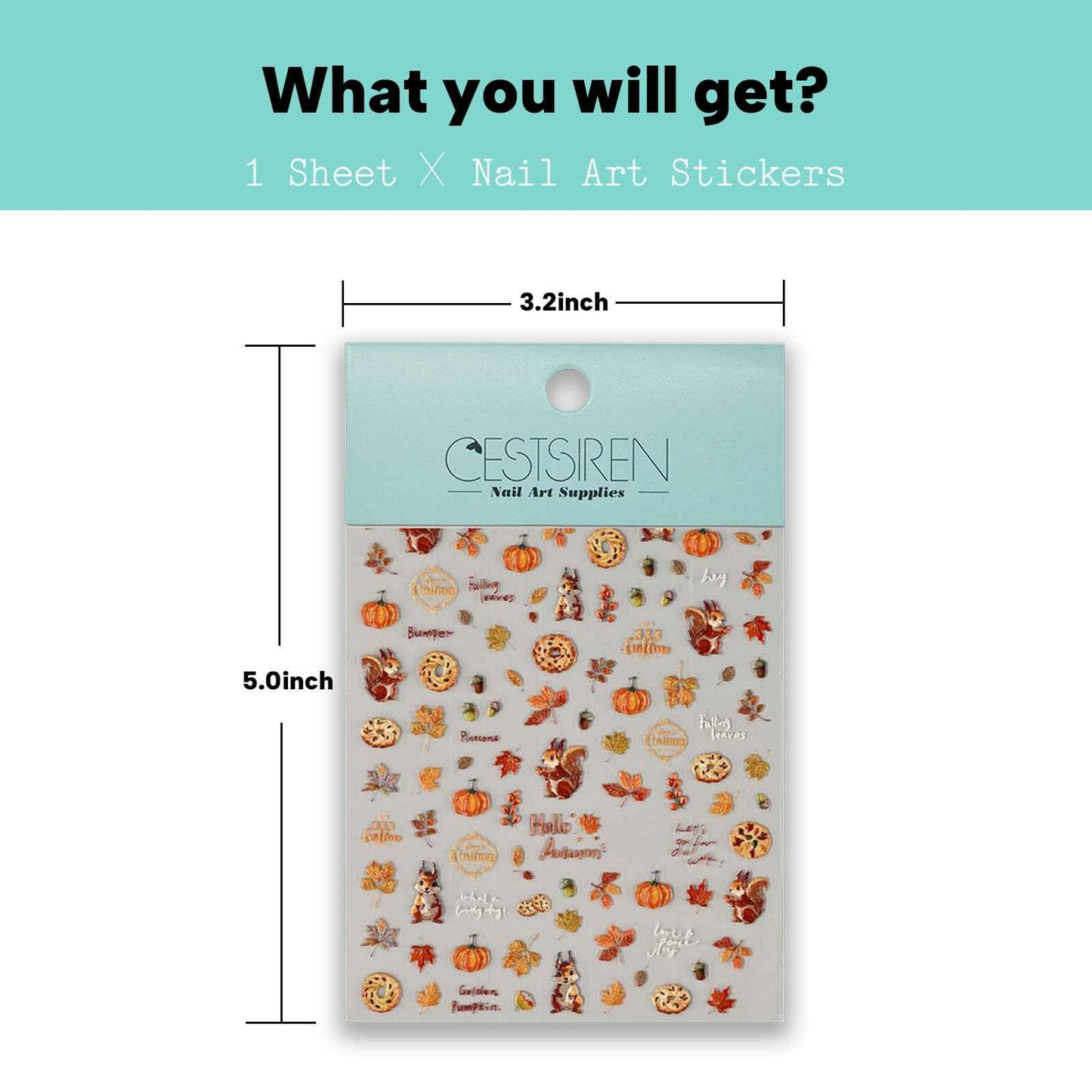 CESTSIREN Fall Squirrel Nail Art Stickers, Maple Leaves Nail Decals, Self-Adhesive,Autumn Nail Accessories & Supplies, Durable & Long-Lasting