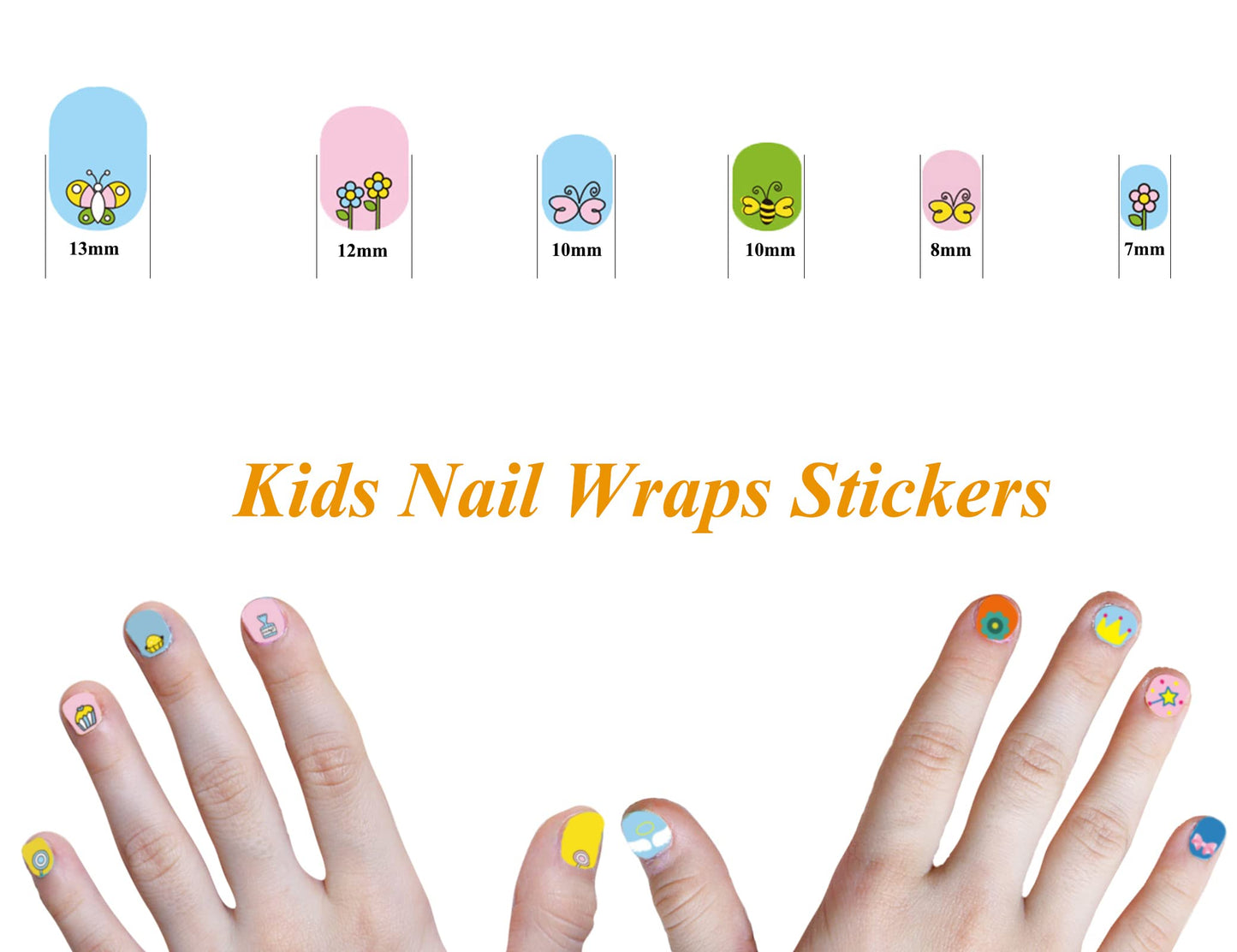 Kids Nail Stickers Full Nail Wraps Self Adhesive Nail Polish Strips for Kids Girls Nail Art Decoration Fun Including Flowers Butterflies Cows Recommend for Age 8 and Older (Pack of 10)