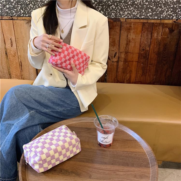 Colorful Checkered Makeup Bag 6 Pack Small Travel Cosmetic Pouches - PazimiiK