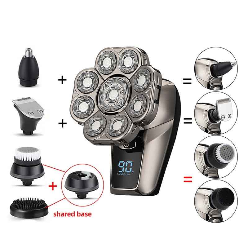 I-clean 9D Head Shavers for Bald Men, 6-in-1 Electric Razor, Waterproof Wet/Dry, Cordless Rechargeable, LED Display