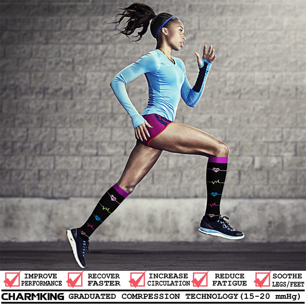 CHARMKING Compression Socks for Women & Men Circulation (3 Pairs) 15-20 mmHg is Best Athletic for Running, Flight Travel, Support, Cycling, Pregnant - Boost Performance, Durability (S/M, Multi 47)