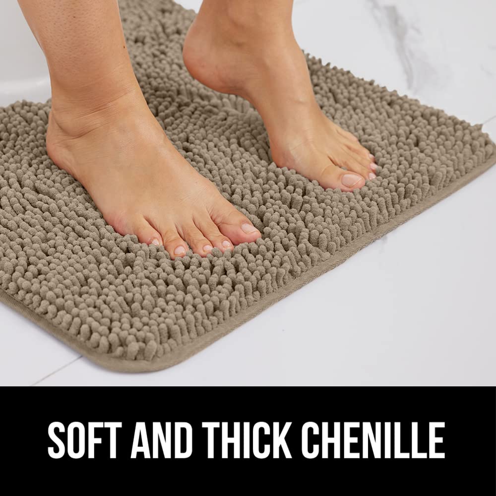 Gorilla Grip Bath Rug 60x24, Thick Soft Absorbent Chenille, Rubber Backing Quick Dry Microfiber Mats, Machine Washable Rugs for Shower Floor, Bathroom Runner Bathmat Accessories Decor, Beige