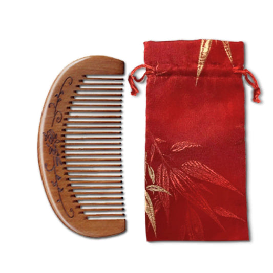 MURTYINL Wooden Hair Combs Fine Tooth Sandalwood Hair Brush Anti-Static Handmade Carved Pattern Pocket-Sized Travel Beard Comb Gift for Women Men Kids with Storage Bags