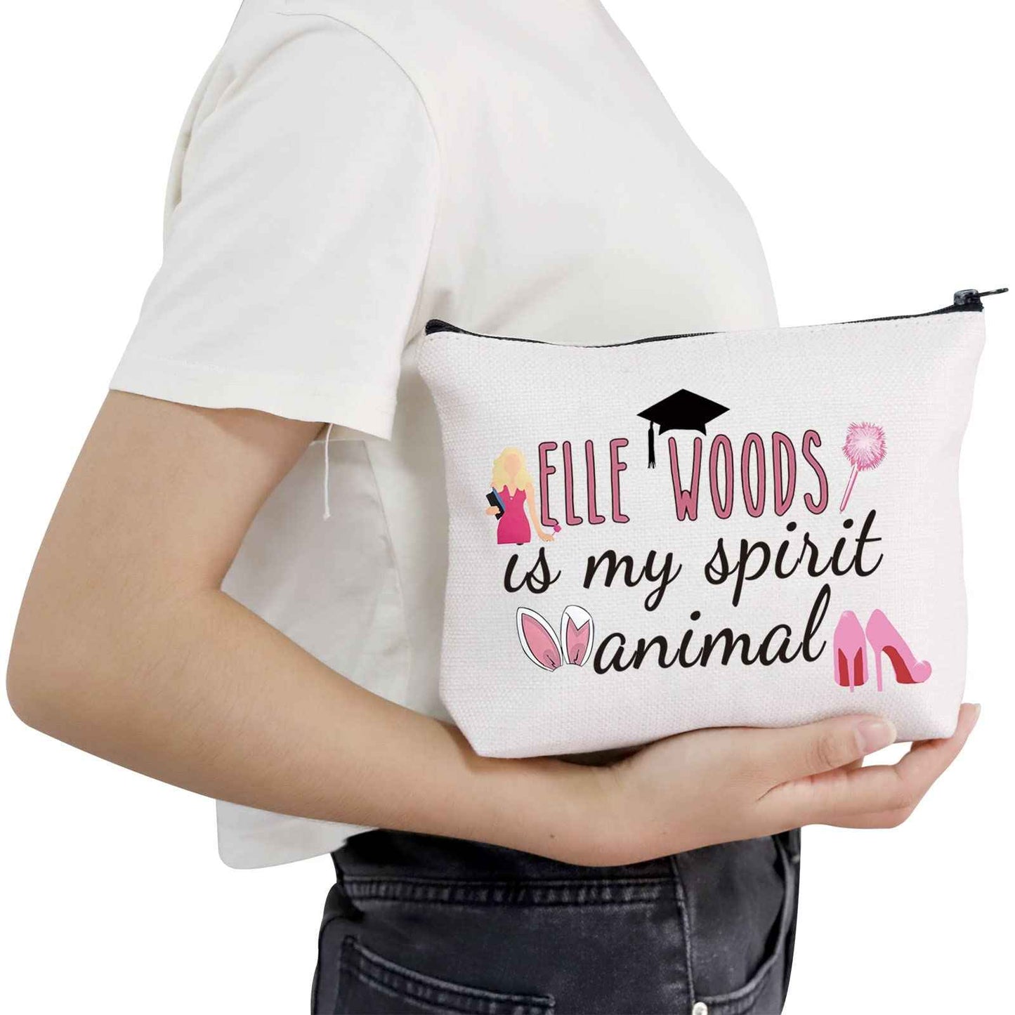 POFULL Movie Inspired Gift Law Student Makeup Bag Elle is My Spirit Animal Cosmetic Bag Attorney Gift (Woods is My Spirit Animal bag)