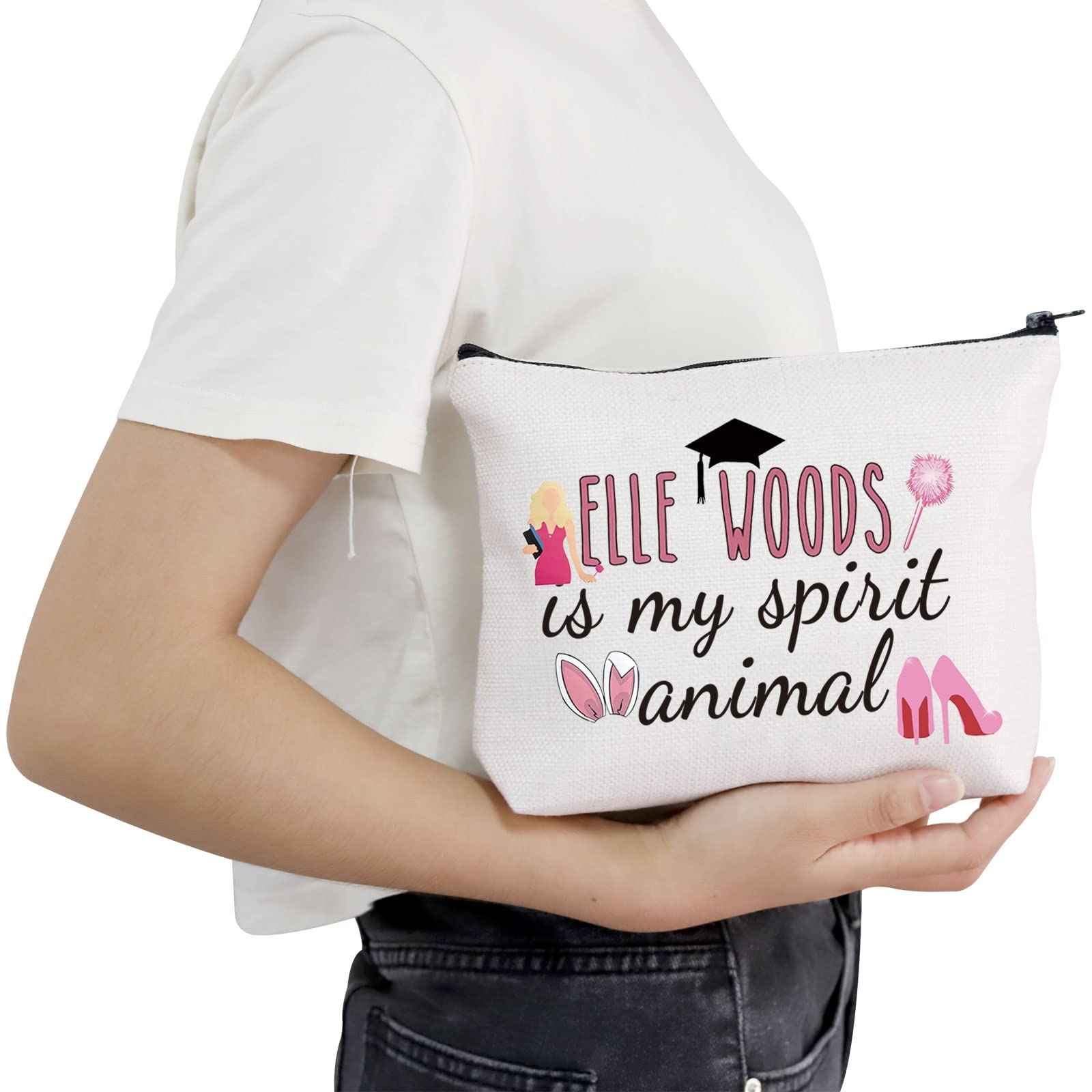 POFULL Movie Inspired Gift Law Student Makeup Bag Elle is My Spirit Animal Cosmetic Bag Attorney Gift (Woods is My Spirit Animal bag)