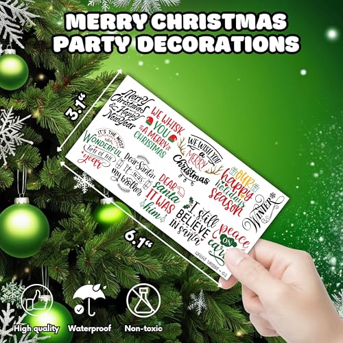 Vinyl Christmas Inspirational Temporary Tattoos - Christmas Bless Saying, Words, Letter Greeting Themed Stickers for Adults & Kids - Xmas Decoration & Birthday Party