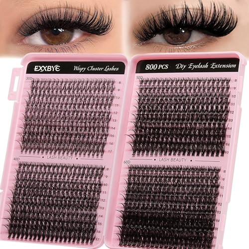 Lash Clusters Kit 800pcs Wispy Eyelash Clusters D Curl Natural Lashes Clusters DIY Lash Extension Kit Individual Lashes Cluster (30D&40D&50D&60D£¬8-17mm)