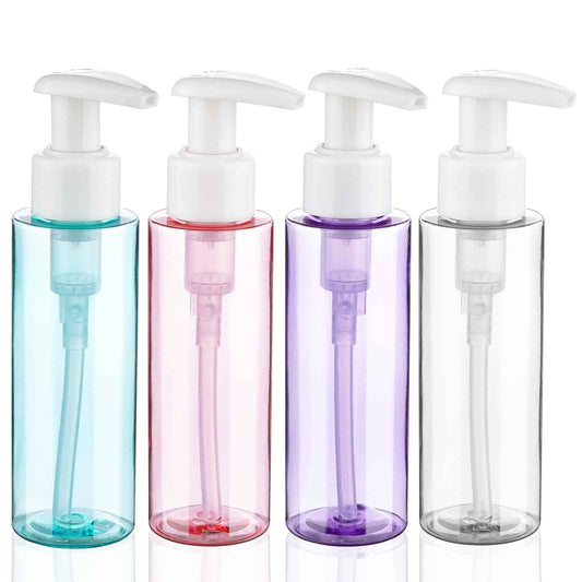 Travel Bottles Plastic Pump Bottle Dispenser TSA Approved 3.4oz/100ml 4 Pack Travel Refillable Shampoo and Conditioner Bottles Empty Travel Size Bottles for Cosmetic, Lotion, Liquid Soap (mixcolor)