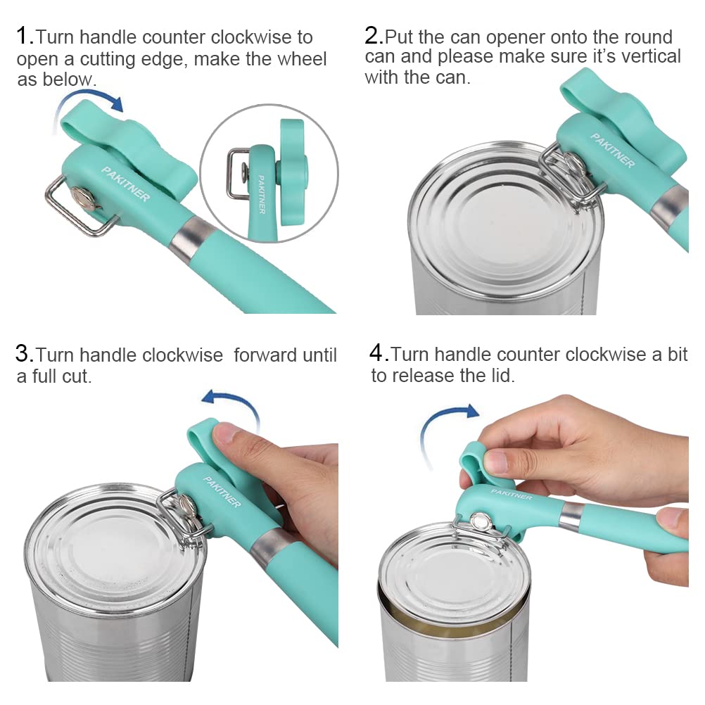 PAKITNER- Cut safe can opener, Manual can opener smooth edge - handheld Side cut can opener, Ergonomic Smooth Edge, Food Grade Stainless Steel Cutting Can Opener for Home, Kitchen & Restaurant, Green