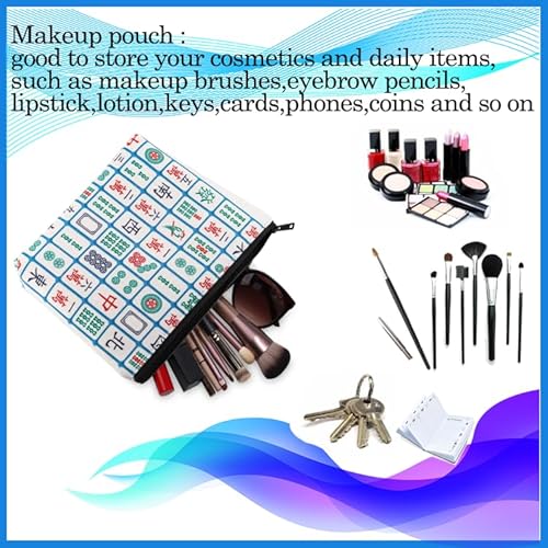 PXTIDY Lucky Mahjong Tiles Makeup Bag Mahjong Board Game Storage Bag for Mahjong Lover Mahjong Player Zipper Pouch