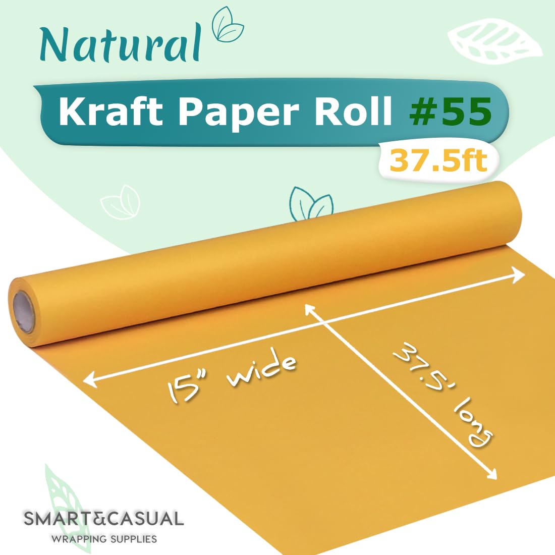 SMART&CASUAL 15" x 450" (37.5') Kraft Paper Roll for Art Craft Supplies Gift Wrapping Moving Packing Kids Painting Drawing Paint Easel Poster Chart Paper (Orange, 15"W x 450"L (37.5'))