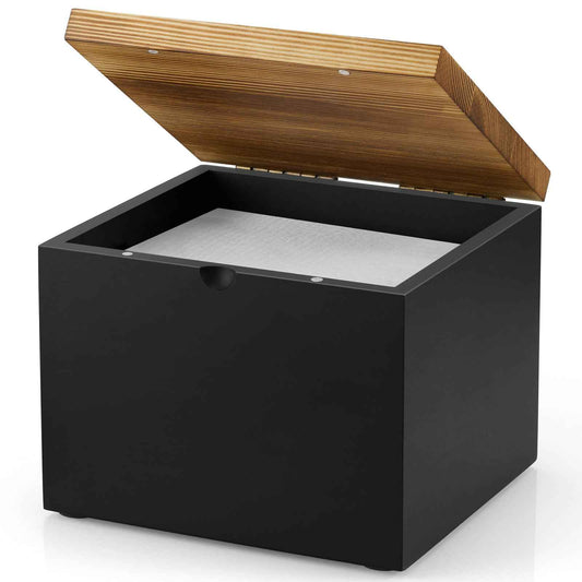 CMLKLZD Disposable Face Towel Holder, Wooden Box Compatible with Clean Towels XL(NOT Included), Black Container for Cleansing Facial Dry Wipes, Face Towelettes Bathroom Counter Storage