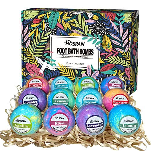 HOSPAN Essential Oil Foot Bath Bombs - 12 Pack Moisturizing Foot Spa Soak