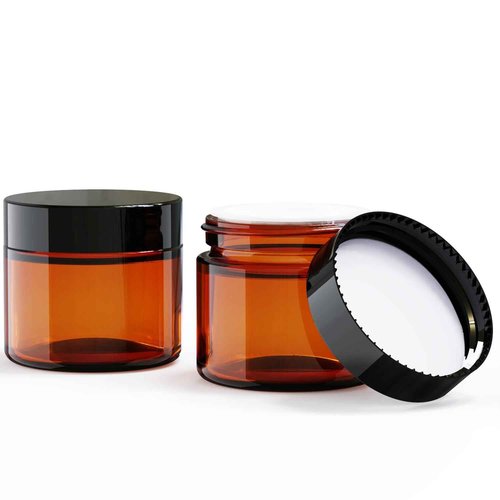 48Pack 1 oz, Small Amber Glass Cosmetic Candle Jars with Black Lids, Empty Refillable Travel Container For Cream,Lotions, Powders,Salves,Slime Storage,With Lables And Inner Liners (48, Amber)