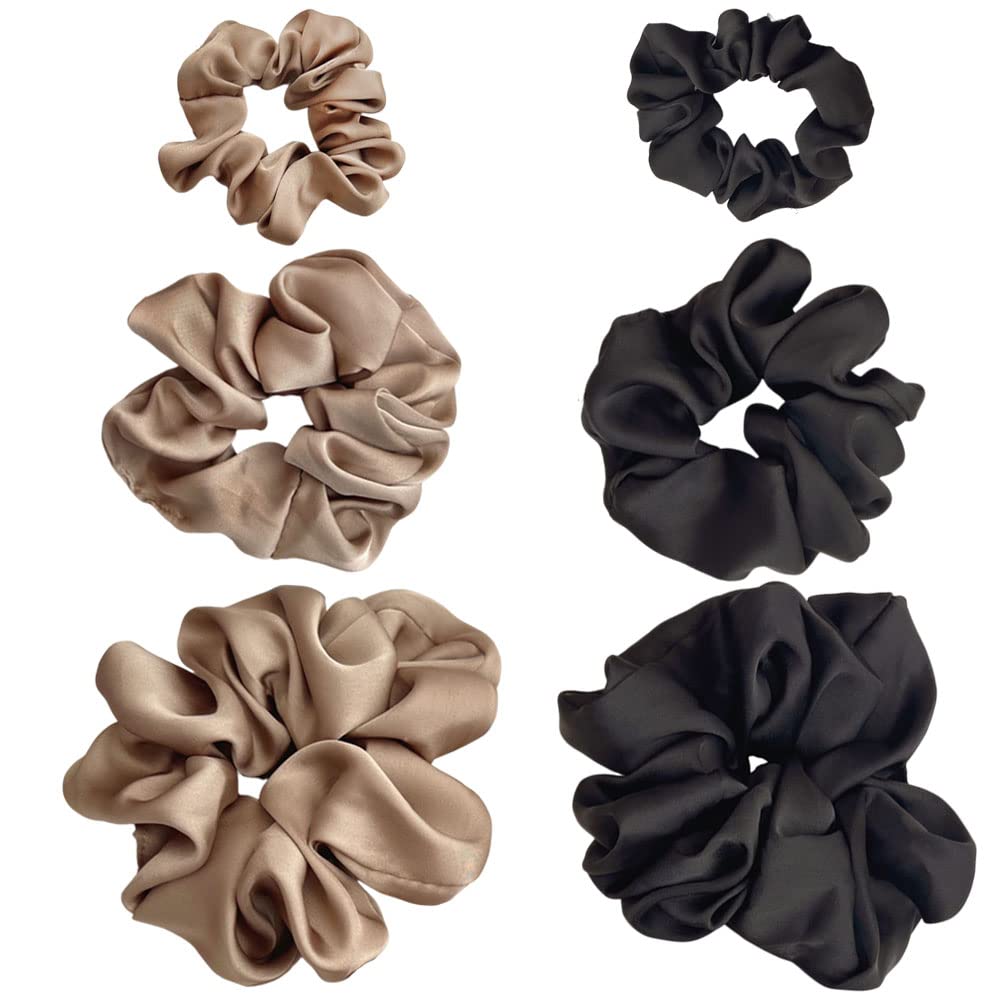 Nopsnogs 6 PCS large, medium and small Hair Ties Silk Satin Hair Scrunchies Elastic ponytail Holders Hair Bands for Girls, Women Hair Accessories