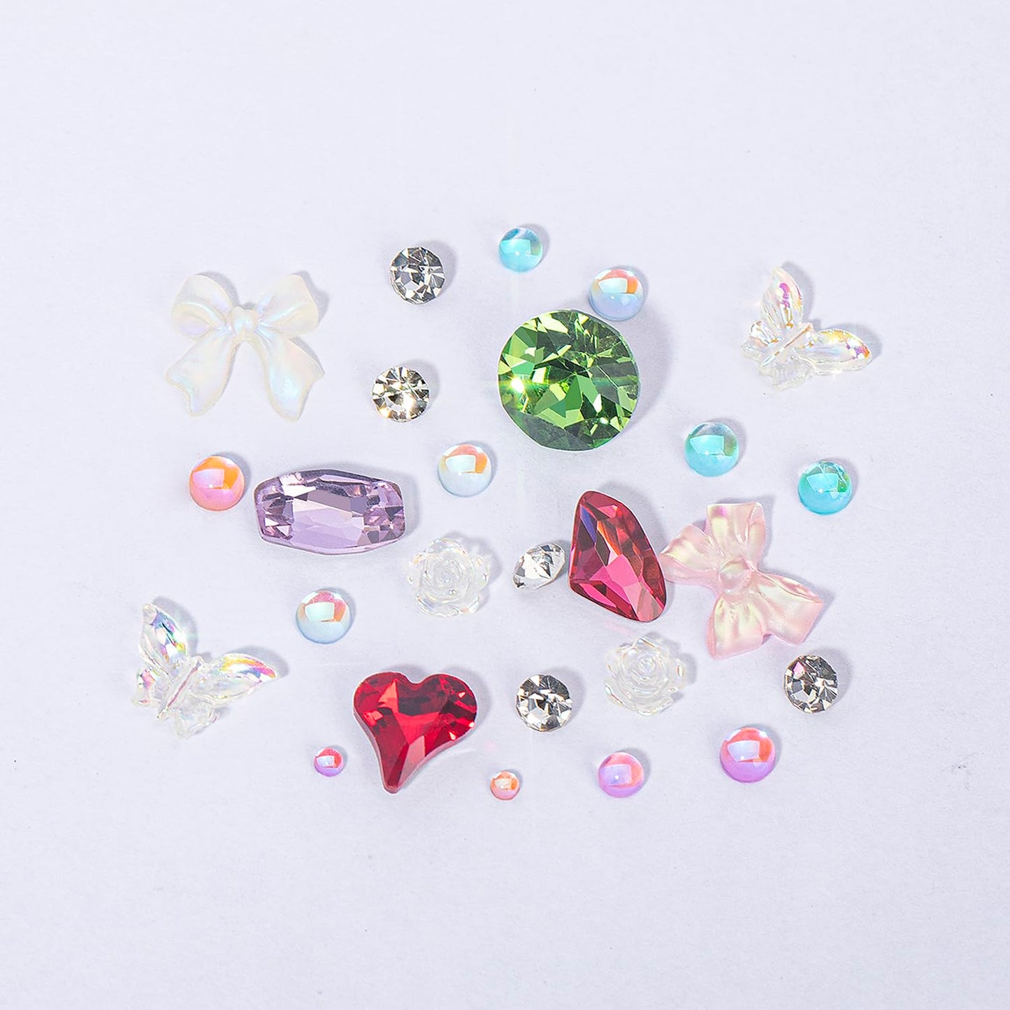 6Boxes 233Pcs Massive Beads Rhinestone Mixed Charms Pink AB Auraro Sparkling Nail Charms Gems Rhinestones Glass Resin Jewelry Flatback Diamonds for Nail Art and Decoration DIY Manicure