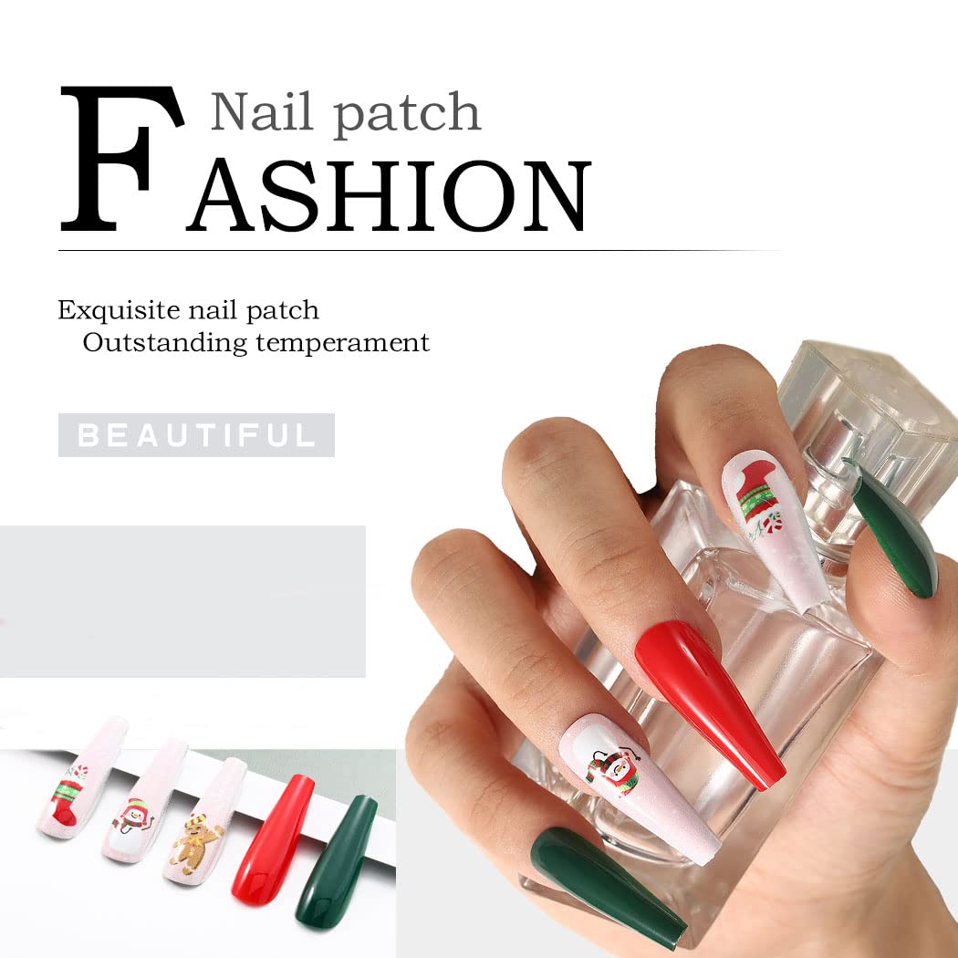 Uranian Coffin Extra Long Press on Nails Snowflake Red Christmas Fake Nails Elk Ballerina Glossy Full Cover False Nails Santa Claus Acrylic Nails Tips for Women and Girls 30 PCS (Pattern-B)