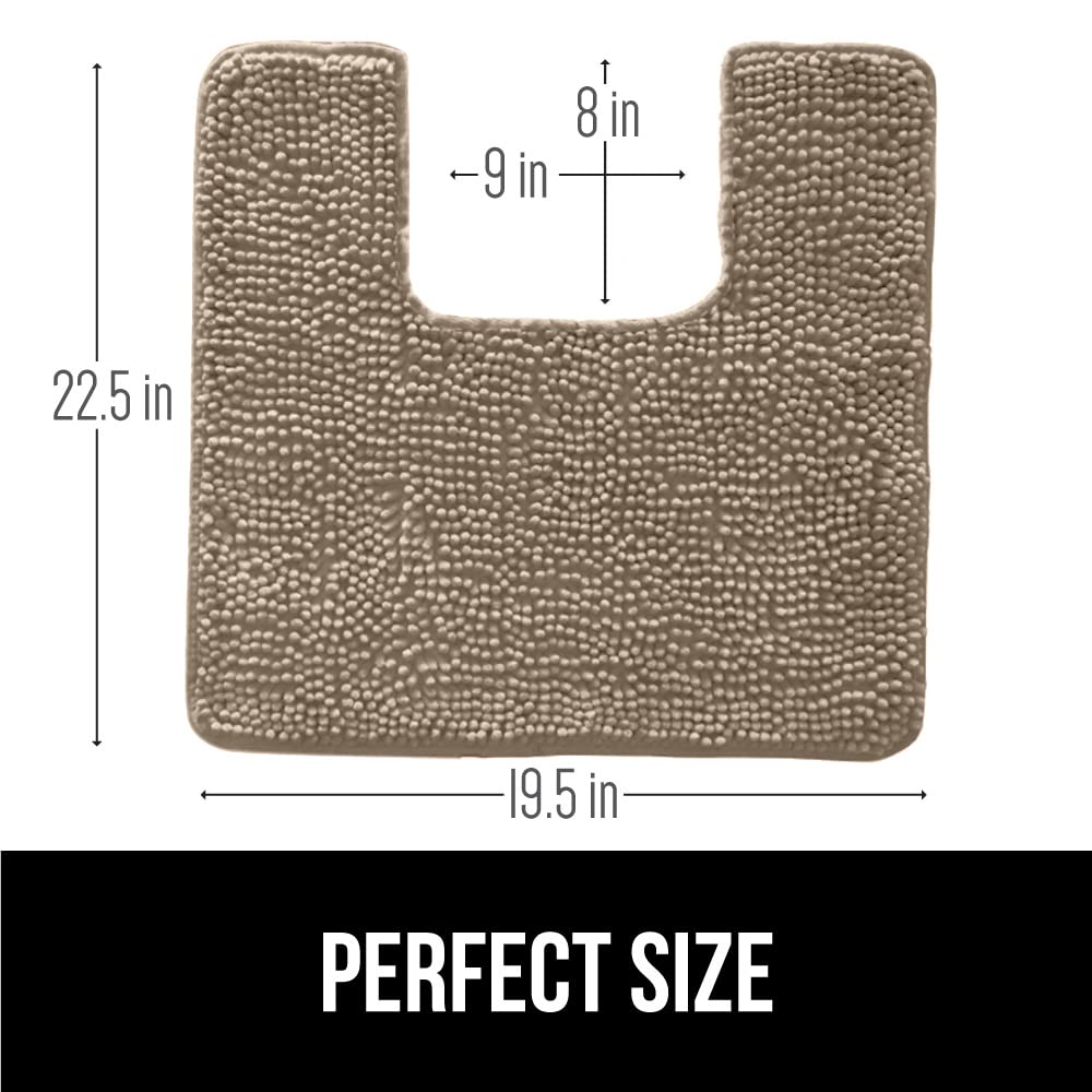 Gorilla Grip Plush Absorbent Shaggy Chenille Bath Rug Mat for Toilet Base with Rubber Backing, Machine Washable, Microfiber Bathroom Contour Mats for Toilets, Bath Room Decor, Square, 22.5x19.5, Beige