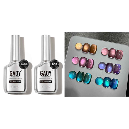 GAOY Glitter Cat Eye Gel Nail Polish Set with Matte Gel Top Coat