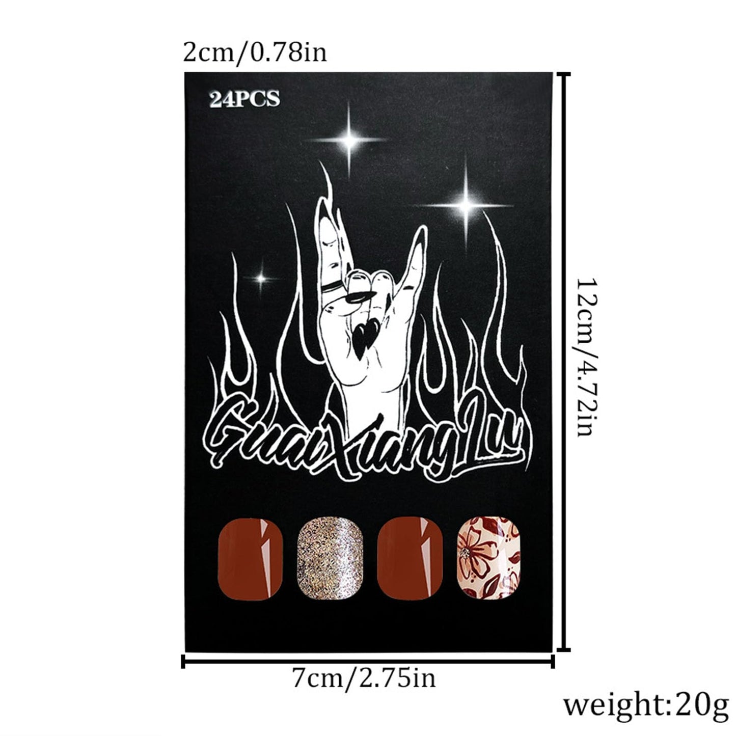 Fall Press on Nails Short Square Fake Nails with Glitter Flower Designs Brown Full Cover Glue on Nails Press ons Acrylic False Nails Glossy Stick on Nails for Women Girls 24 Pcs