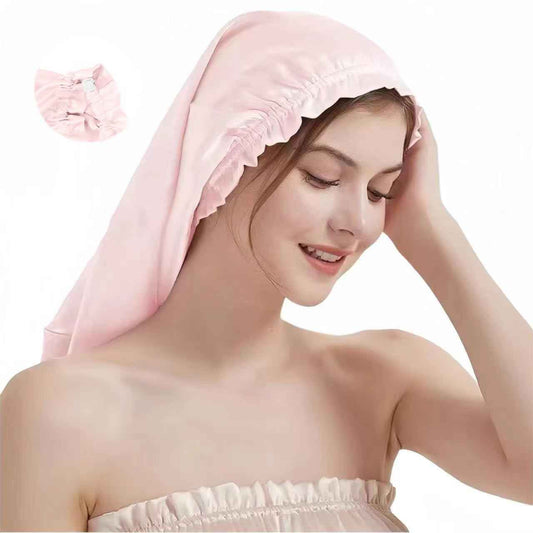 SereLune 100% Mulberry Silk Adjustable Shower Cap, Long Silk Turban/Bonnet for Sleeping, Shower Cap, Hair wrap for Sleep,3 Colors (Light Pink)