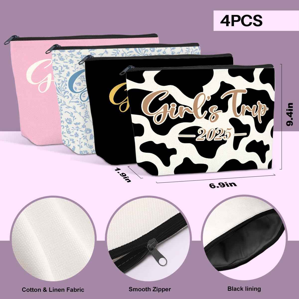 4-in-1 Girls Trip Favors - Weekend Gifts for Women - Makeup Bag & Cosmetic Bags - Weekender Bag for Christmas Vacation