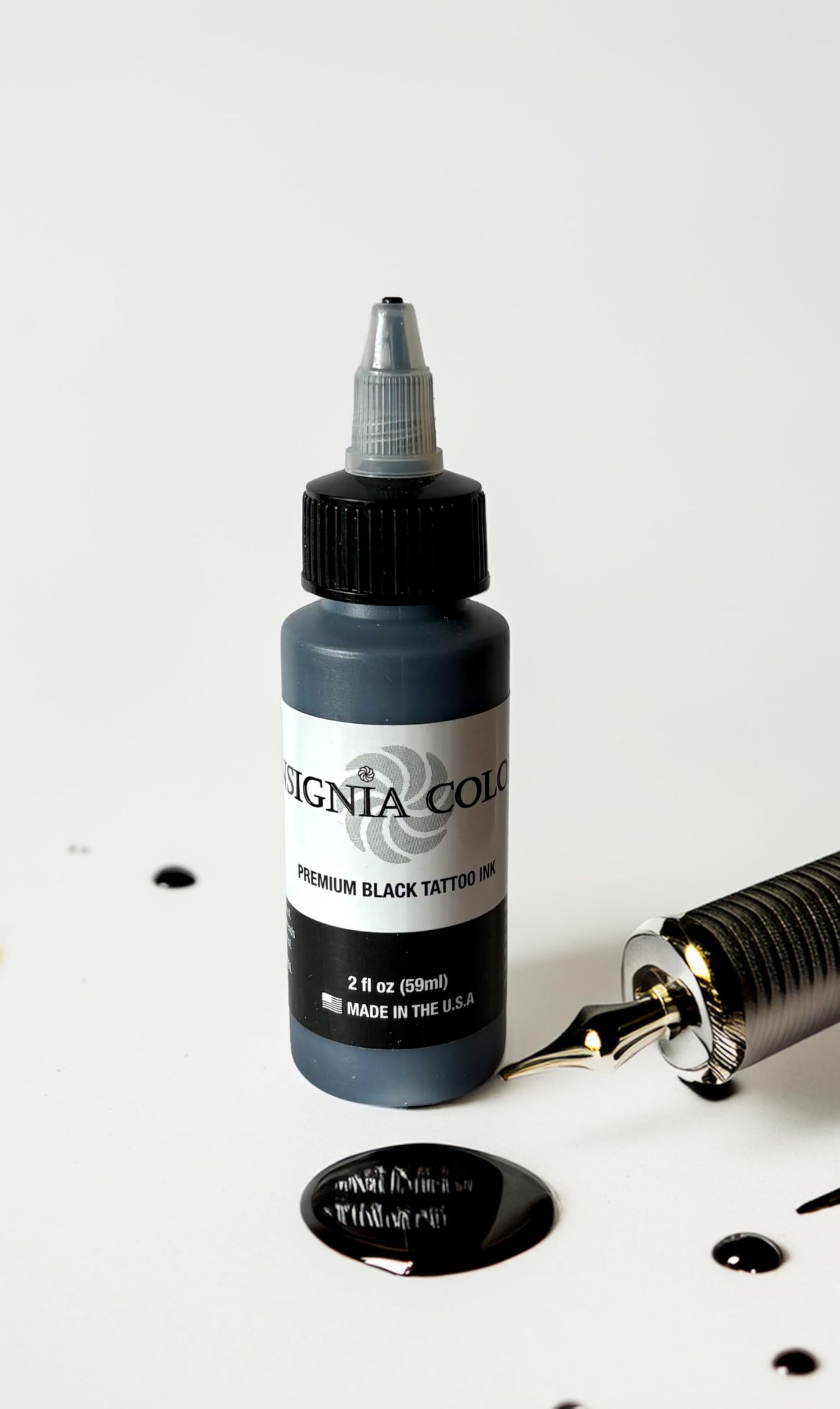 Insignia Color Premium Black Tattoo Ink, (2 OZ, Black) USA Made, Organic, Vegan and Cruelty-Free for Professional Artists, Great All-Purpose Ink for Lining & Shading