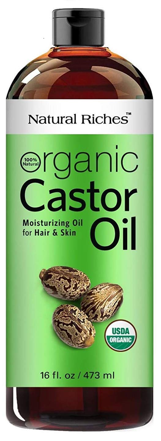 Natural Riches Organic Castor Oil - Cold Pressed and USDA Certified for Dry Skin and Hair - Moisturizes and Helps Growth for Eyelashes, Eyebrows and Hair - 16 fl. oz.