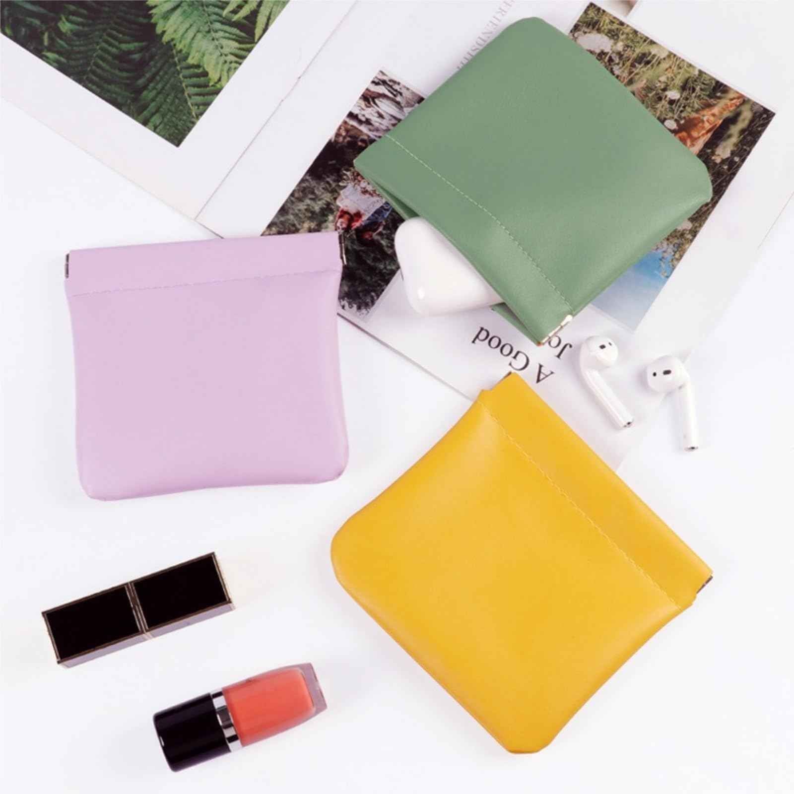 WRINGKIT 18 Pcs Snap Closure Pouches, Small 4.7 Inch Squeeze Coin Purse Pouch, Waterproof Portable Mini Makeup Bag, No Zipper Self-Closing Pocket Cosmetic Bag for Women Jewelry Lipstick Headphones