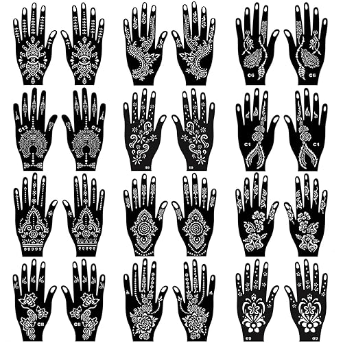 Henna Tattoo Stencils Kit, 24 Sheets Mehndi Temporary Tattoo Templates