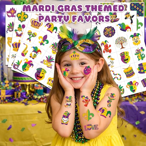 96 Mardi Gras Temporary Tattoos for Kids & Adults
