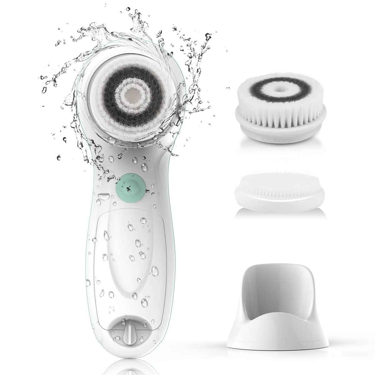 TOUCHBeauty Facial Cleansing Brush Electric, Face Cleansing Brush with Stand, 3 Brush Heads, 2 Speeds, IPX5 Waterproof, Battery-Powered, Suitable for All Skin Types, TB-0759D