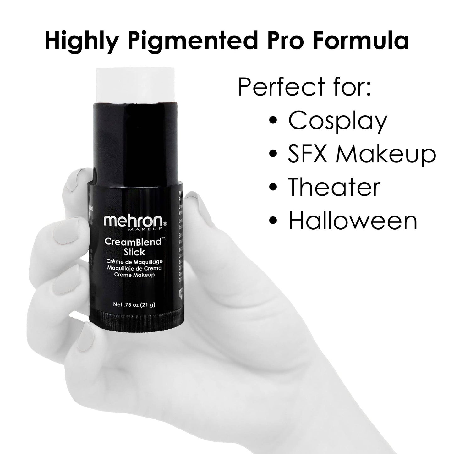 Mehron Makeup CreamBlend Stick | Face Paint, Body Paint, & Foundation Cream Makeup | Body Paint Stick Perfect for Halloween Makeup .75 oz (21 g) (White)