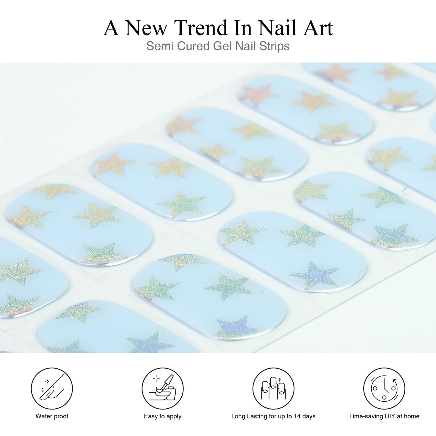 Nelikoo Semi Cured Gel Nail Strips, 20 pcs Gel Nail Stikers, Gel Nail Wraps Semi Cured, Salon-Quality, 2 Weeks Long Lasting