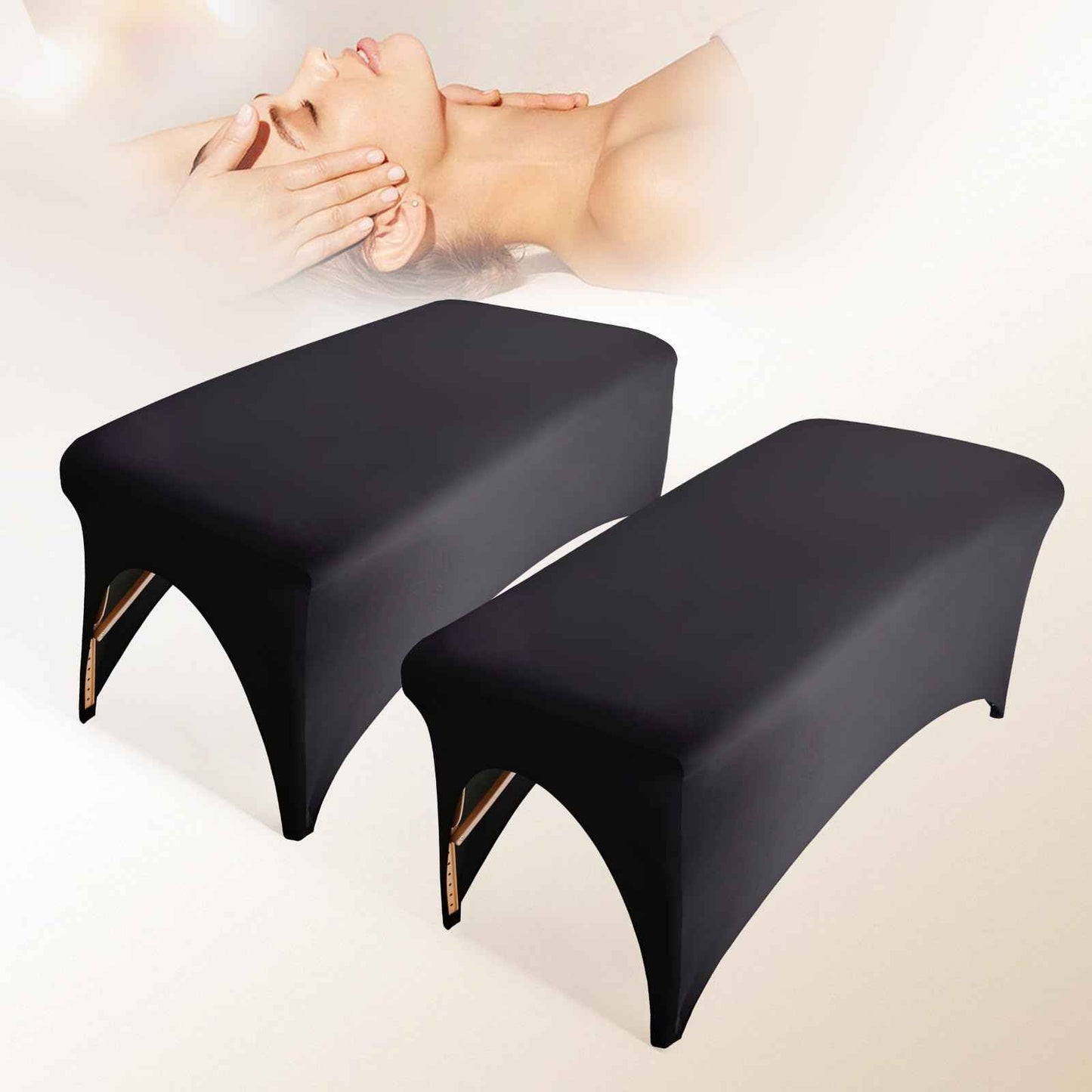 2-Piece Spa Bed Cover Professional Lash Bed Cover Stretchy Massage Table Cover Beauty Bed Protective Topper, Excellent for Lash Extension, Spa, Massage, Beauty Salon, Wax, Tattoo (Black)