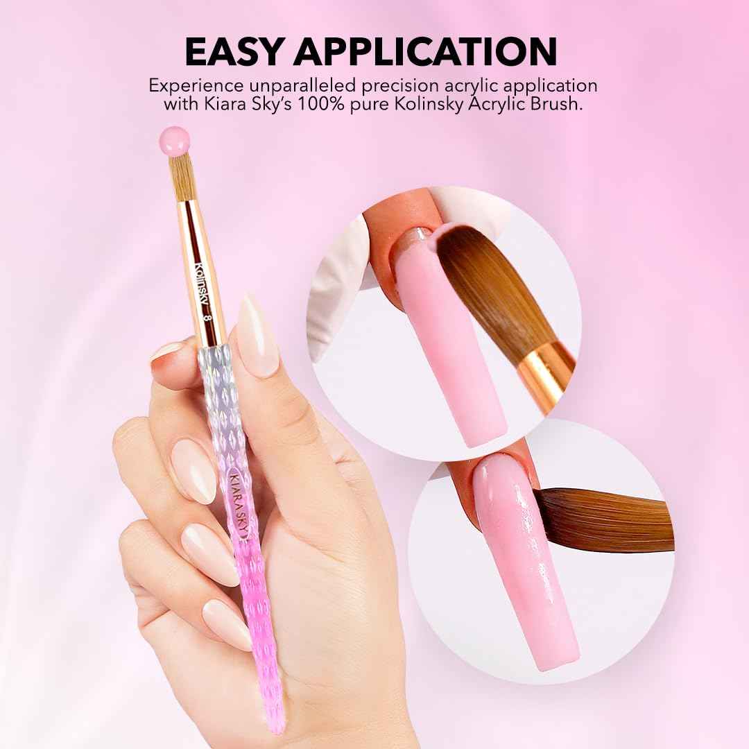Kiara Sky Acrylic Brush #10 - Pink | 100% Pure Kolinsky | Crystal Cut Handle and Acetone Resistant